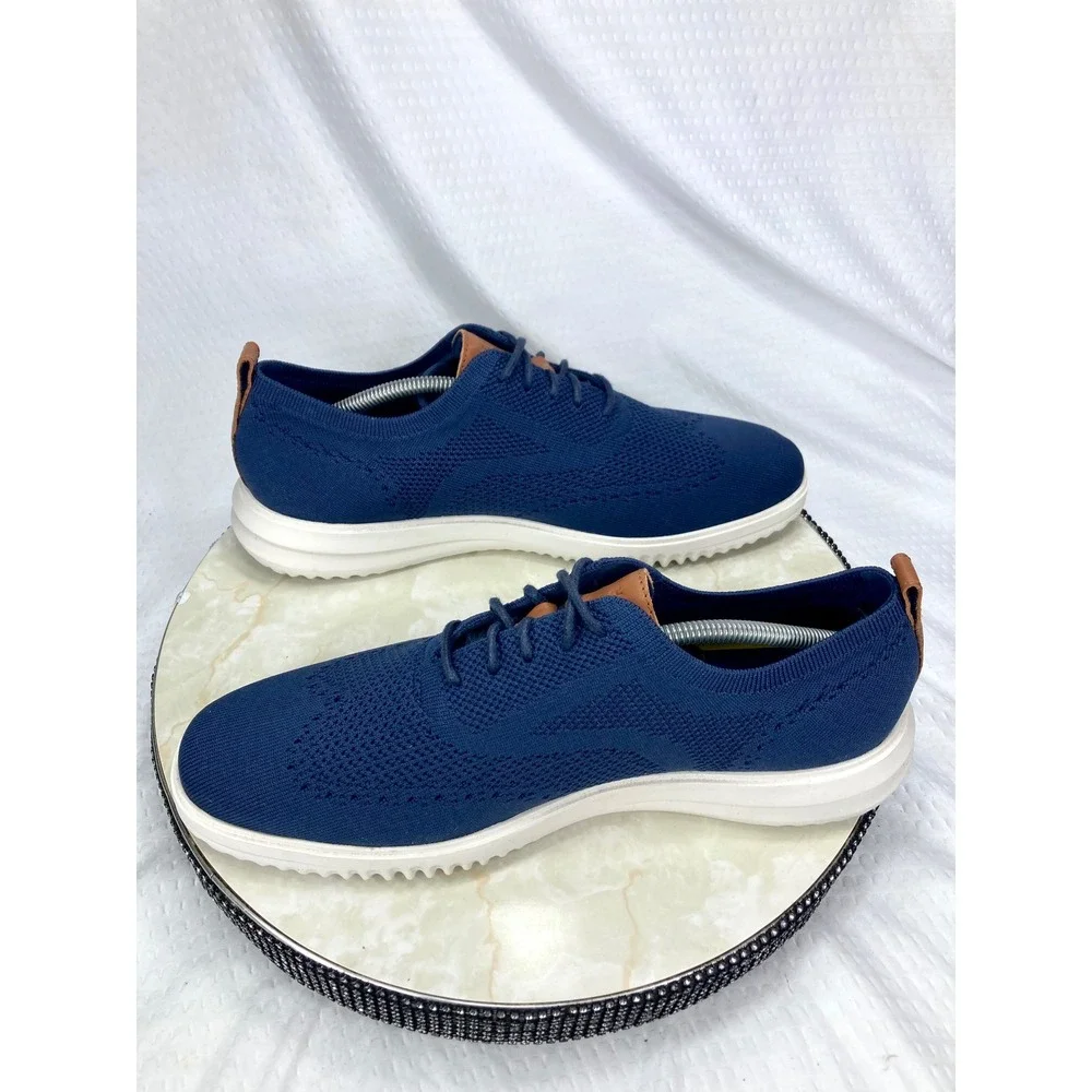 Cole Haan Zerogrand Stitchlite Wingtip Oxford Shoes Men 12 Navy Knit Preppy NEW